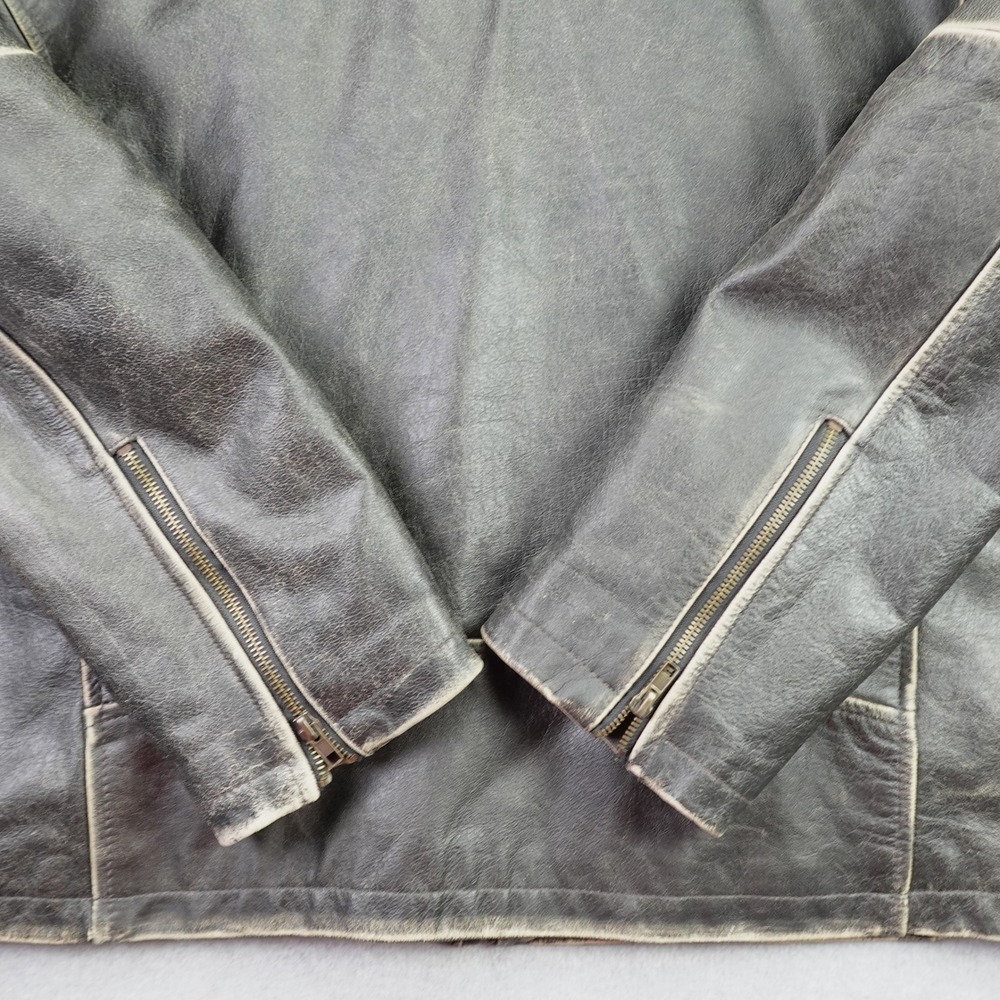 River Road Jacket Mens 48 Black Distressed Leather Motorcycle Cafe Racer - Picture 5 of 15